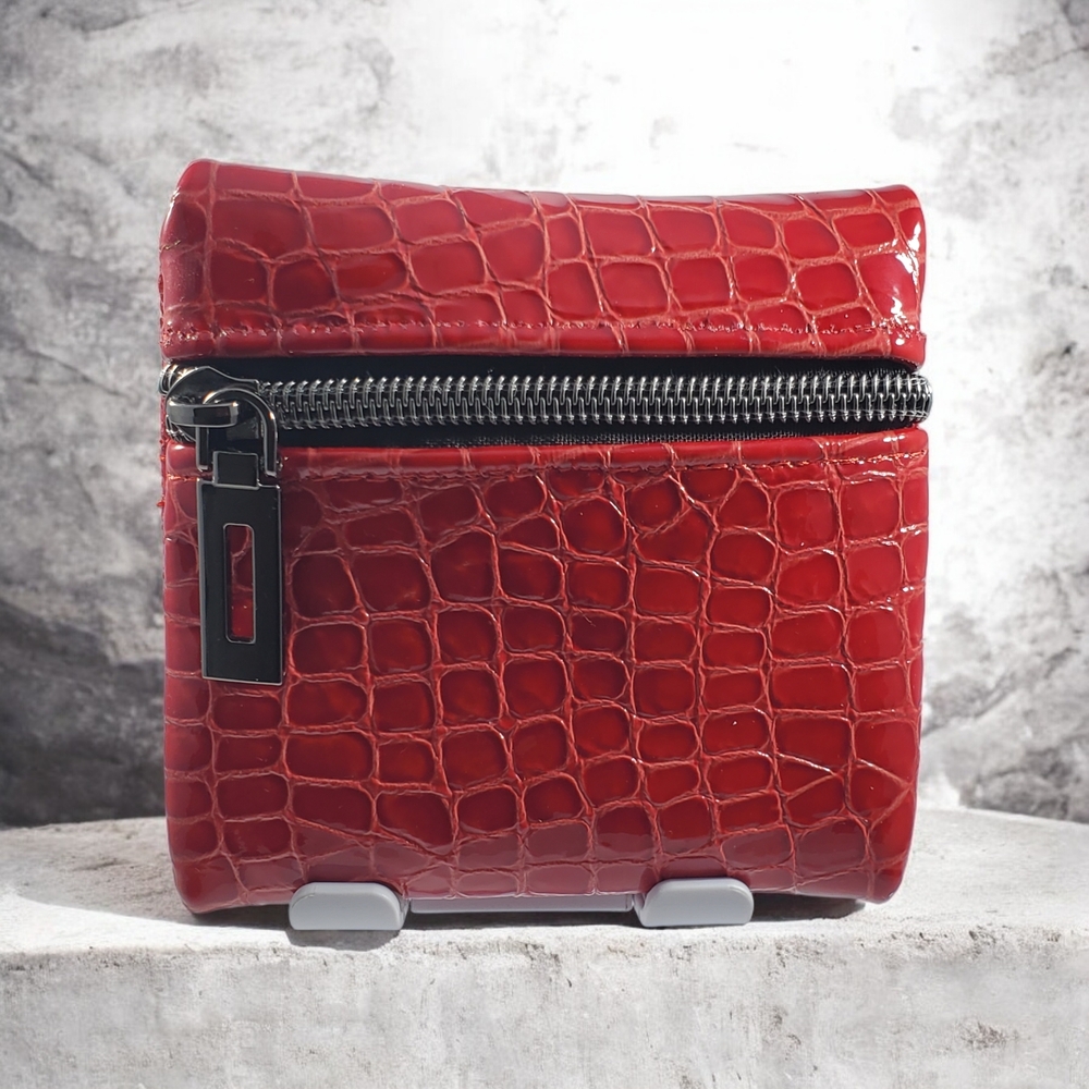 Handmade Leather Red Crocodile-Embossed Coin Purse